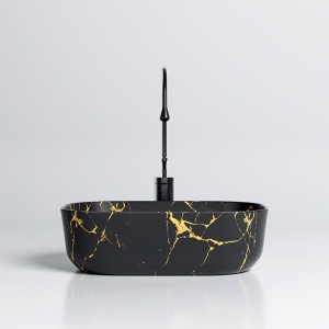 Lavoar pe Blat, Milo, Marmura Ceramica Negru Mat cu Model Auriu , Dreptunghiular 45,5 x 32,5 x 13,5 cm - Img 9