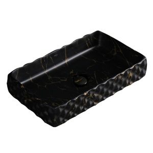 Lavoar pe blat, Pearl, Marmura Ceramica Negru cu Model Auriu , Dreptunghiular 60,5 x 34 x 11cm - Img 4