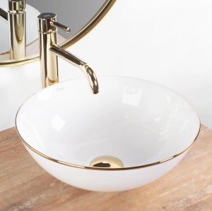 Lavoar pentru baie Rea Stella , Cu tip de montare pe blat ,Culoare White Gold Edge - Img 4