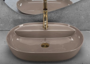 Lavoar pentru blat Rea Aura 61cm, Design Modern ,Culoare Beige Shiny - Img 5
