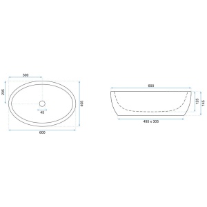 Lavoar REA MELANIA White, oval, 60x40.5 cm, montaj pe blat, ceramica sanitara, fara gaura baterie, Alba - Img 5