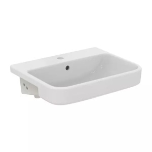Lavoar semiincastrat Ideal Standard i.life B alb lucios SmartGuard 55 cm cu orificiu baterie si preaplin - Img 1