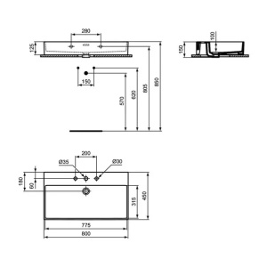 Lavoar suspendat Ideal Standard Atelier Extra alb lucios cu 3 orificii baterie si preaplin 80 cm - Img 10