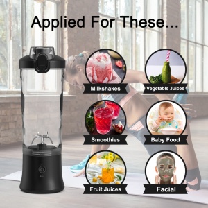 Mini Blender Portabil Seve Shop 6 in 1, Baterie 4000 mAh, Incarcare USB-C, Negru, 400ml - Img 5