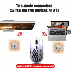 Mouse Wireless Profesional pentru Home & Office ODISSEY LIFE®, 4800 Dpi, Reincarcabil, Iluminare RGB, Dual Mode BT 5.1 si wireless, Dual magnetic cover, White - Img 7
