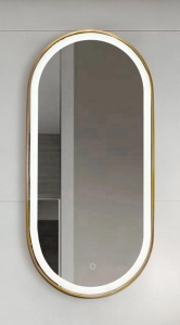 Oglinda LED cu Dezaburire, Dimensiune 40x90cm, Rama din Aluminiu, Culoare Auriu periat - Img 4