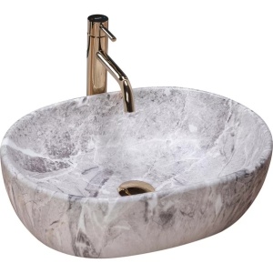 Pachet lavoar pe blat Rea Lara Stone gri 48.5 cm, baterie lavoar Ideal Standard Ceraline negru si ventil lavoar Click-Clack negru - Img 8