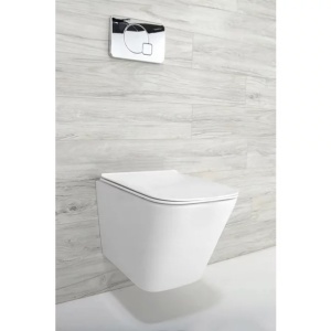 Pachet vas wc suspendat Rea, capac softclose si set dus igiena intima negru cu baterie incastrata Invena Bidetta - Img 3