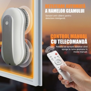 Robot Curatare Geamuri, SeveShop®, Robot Spalat Geamuri Cu Pulverizare Apa Bidirectionala, Stergator Electric Ultra-Subtire Pentru Sticla, Aspirator Geamuri Cu Control APP Si Telecomanda, Tehnologie iAdapt, Protectie Cvadrupla, Alb - Img 3