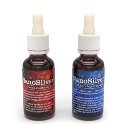 Set 2 Sticlute de Argint Coloidal Bicomponent pentru 60 de Portii, NanoSilver Imun 110 PPM cu particule nano, 2x50 ml