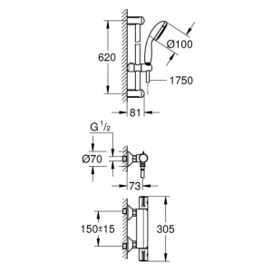Set baterie dus Grohe Grohtherm 800 termostatica cu set de dus New Tempesta - Img 2
