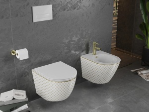 Set Bideu REA Lenacarlo MINI si Vas Wc REA Lenacarlo MINI, Model Tip Carouri, Montaj Suspendat, Ceramica Sanitara, Capac Slim cu inchidere lenta