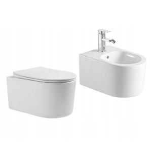 Set Bideu Si Vas WC PRO LORENTO, Montaj Suspendat, Ceramica Sanitara, Capac Slim Soft-Close Duroplast Inclus, Alb Lucios