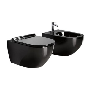 Set Bideu si Vas WC PRO MOUSSE VERA RIMLESS, montaj suspendat, ceramica sanitara, Capac Soft-Close inclus, Negru