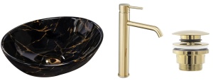 Set lavoar SOFIA MARBLE black si baterie inalta LUNGO GOLD, DOP universal gold - Img 9