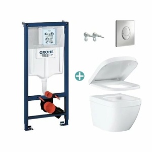 Set rezervor Grohe Rapid SL cu clapeta Skate Air crom si vas wc Grohe Euro Ceramic Compact Triple Vortex capac soft close - Img 1