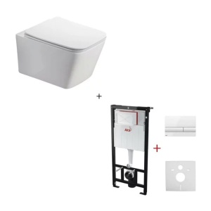 Set rezervor incastrat Alcadrain cu clapeta si vas WC suspendat Fluminia Paris cu capac softclose - Img 1