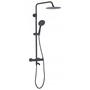 Sistem dus cu termostat REA ERA Lungo Black cu termostat, dus tip ploaie 25x25 cm, montaj pe perete, dus de mana, finisaj Negru Mat