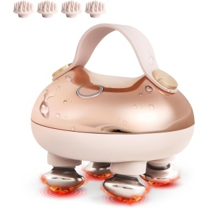 Aparat de Masaj pentru Scalp si Corp SeveShop®, Cu 4 Capete Detasabile, 3 Viteze Reglabile, Design Impermeabil, Incarcare USB Type-C, Functie Uscat/Umed, Material Silicon Alimentar, Masaj Capilar si Relaxare Corporala, Gold Metalic