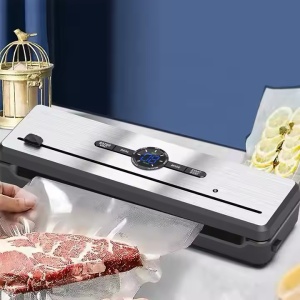 Aparat de Vidat si Sigilat Alimente SeveShop®, Bare de Lipire 30 cm, 7 Moduri de Operare, Uscat, Umed, Lichid, Display LED Tri-Color, Cutter Integrat, Tava Detasabila, Furtun pentru Recipiente, Sigilare Pana la 5 kg, Negru