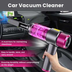 Aspirator auto 4 in 1 ODISSEY LIFE®, Turbo Duster, 12000PA, 120W, baterie 4000mAh, reancarcabil, functii aspirare, suflare si vidare, filtru HEPA, magenta - Img 3