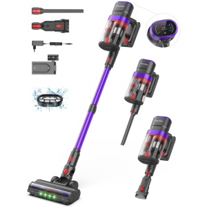 Aspirator Vertical 3 In 1, SeveShop® Teendow V20, Aspirator Fara Fir 500 W, Aspirator Vertical Cu Ecran Digital Si 3 Moduri De Curatare, Filtru HEPA In Mai Multe Etape, Capacitate 1.4 L, Autonomie Pana La 30 Min, Curatare Uscata Si Umeda, Aspirator Alb - Img 1