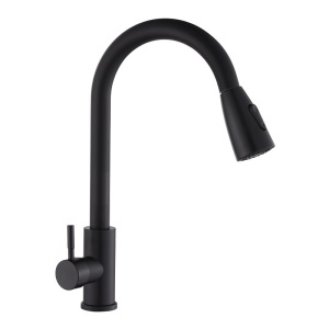 Baterie de bucatarie monocomanda cu montaj pe blat Selena neagra cu gat extensibil
