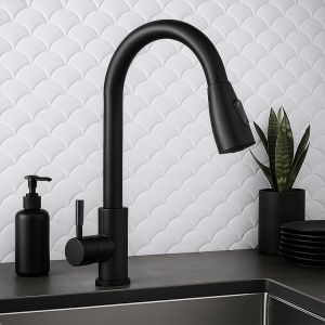 Baterie de bucatarie monocomanda cu montaj pe blat Selena neagra cu gat extensibil - Img 6