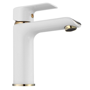 Baterie Lavoar REA BLOOM WHITE GOLD LOW, Montaj Pe Blat, Capat Fix, Inaltime 17 Cm, Finisaj Alb/Auriu - Img 5