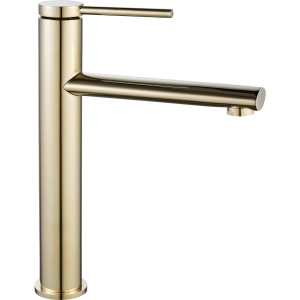Baterie Lavoar REA OVAL GOLD HIGH, Montaj Pe Blat, Capat Fix, Monocomanda, Inaltime 27 Cm, Auriu