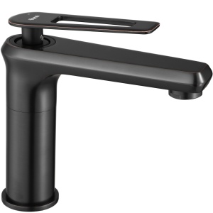 Baterie Lavoar REA ROMANO BLED OLD BLACK LOW , Montaj Pe Blat, Capat Fix, Inaltime 15 Cm, Finisaj Negru Mat - Img 1