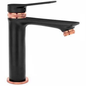 Baterie Lavoar REA VIRAL BLACK ROSE GOLD LOW, Montaj Pe Lavoar, Capat Fix, Monocomanda, Inaltime 18 Cm, Negru/Rose Gold - Img 5
