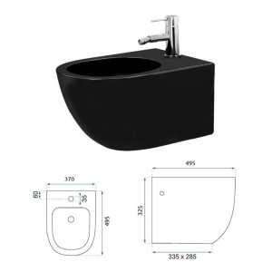 Bideu REA CARLO MINI, 49 x 37 x 33 cm, Montaj Suspendat, Negru Mat - Img 2