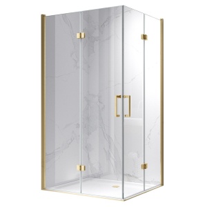 Cabina de dus cu usi pliabile KZ12A dreptunghiulara, Dimensiune 90x80cm, Culoare Auriu Periat