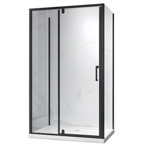 Cabina de dus dreptunghiulara din sticla securizata cu 3 pereti si rame negre KZ23E 110 x 70 cm
