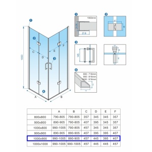 Cabina de dus Dreptunghiulara KZ13A Cu usi Pliabile, Dimensiune 100x90cm ,Culoare Negru - Img 2