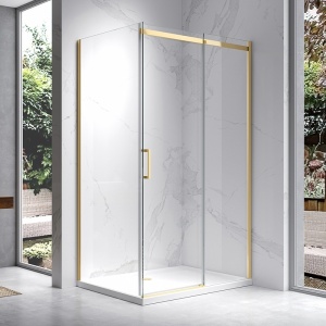 Cabina de dus dreptunghiulara rame aurii sticla securizata 8mm ZES-KZ22E 140x90 cm - Img 2