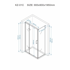 Cabina de dus KZ01C Patrata , Design Modern 90x90cm , Culoare Negru - Img 4