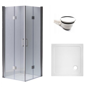Cabina de dus Patrata KZ1290B, Dimensiune 90x90cm, Culoare Crom+Cada de dus alba ST02B