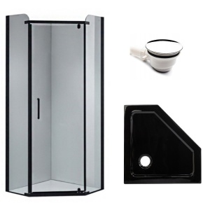 Cabina de dus pentagonala cu rame negre si cadita neagra inclusa KZ91A/ST07A 80 x 80 cm