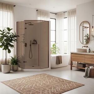 Cabina de dus pentagonala Diamond, Dimensiuni 90x90cm, Culoare Cupru Periat - Img 2