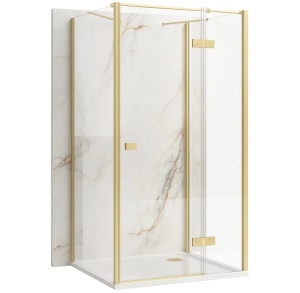 Cabina de dus REA Atlas, Dimensiuni 120x90x90 cm, echipata cu 2 pereti si usa batanta, Culoare Auriu Periat