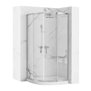 Cabina dus Rea Look 90x90 cu usi culisante si Cadita Semirotunda, Crom lucios