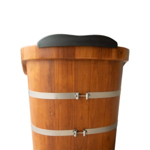 Cada de baie freestanding ovala din lemn, Cu scaun si tetiera, Dimensiuni 160x65x70 cm - Img 5