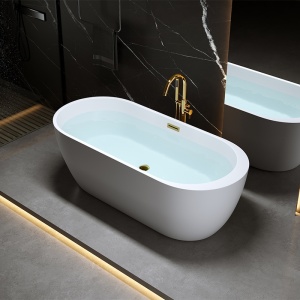 Cada de baie PORTO 503B, Dimensiune 170x75cm, Culoare Alb, Deversor Auriu - Img 3
