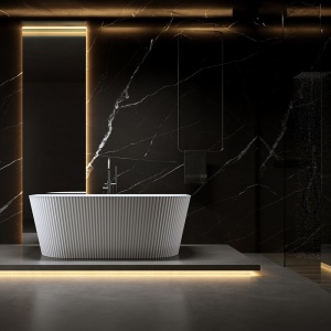 Cada de baie suport CARLO 571C, Dimensiune 160x75cm, Design Elegant, Culoare Alb, Deversor Negru - Img 8