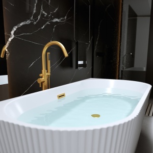 Cada de baie suport CARLO517D, Dimensiune 170x75cm, Design elegant, Culoare Alb, Deversor auriu periat - Img 4