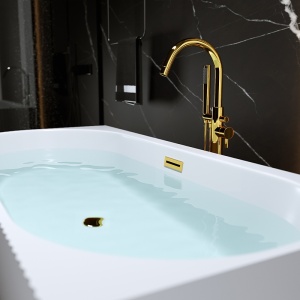 Cada de baie suport RIO 504B, Dimensiune 150x75cm/Dreapta, Culoare Alb, Deversor Auriu Lucios - Img 3