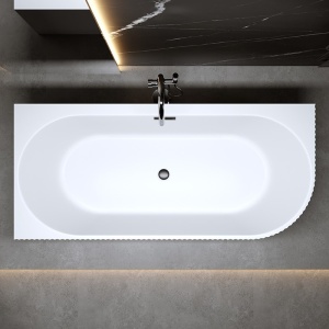 Cada de baie suport RIO 504D, Dimensiune 170x75cm/Stanga, Culoare Alb, Deversor Negru - Img 3