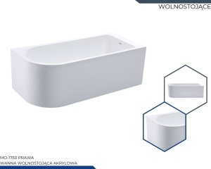Cada independent?? MO-1750-150 , acril alb, Dreapta, Montaj pe perete, 150x75 cm - Img 2